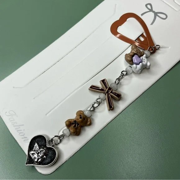 Bears, Bow, and Angel Handmade Beaded Heart Shape Barrette - Picture 3 of 8